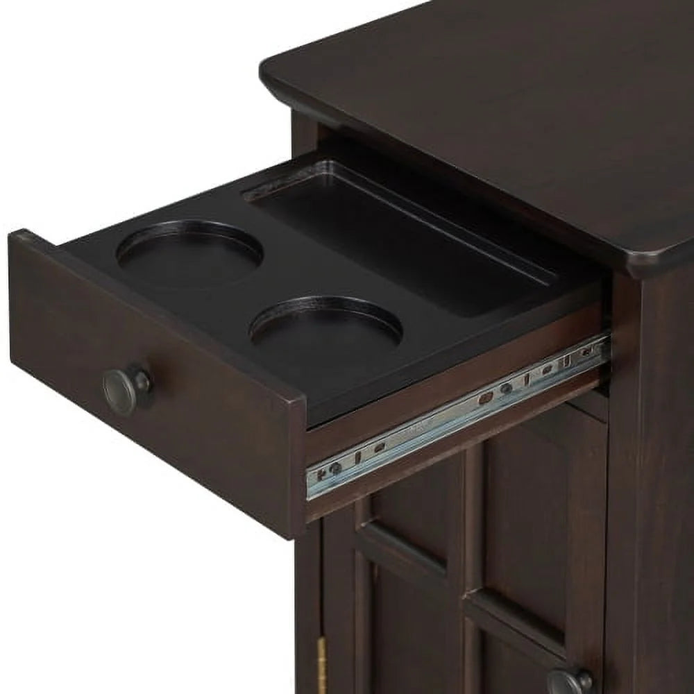 Antique Espresso End Table with USB Ports Drawer and Cup Holders R992052