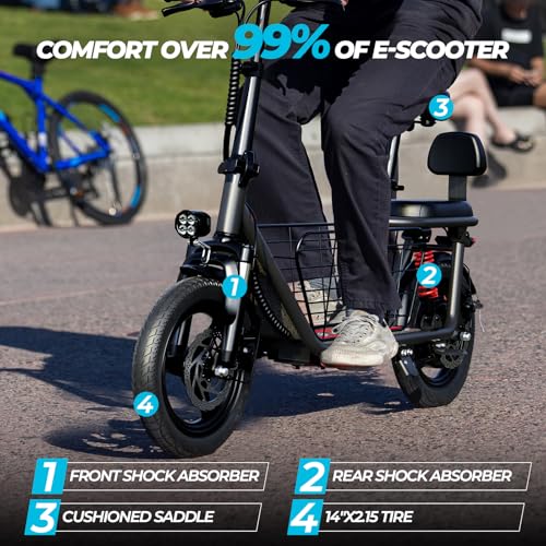 850W Peak Electric Scooter with Seat, 22MPH & 25 Miles Range, Dual Suspension, 14" Folding E Scooters Z3584
