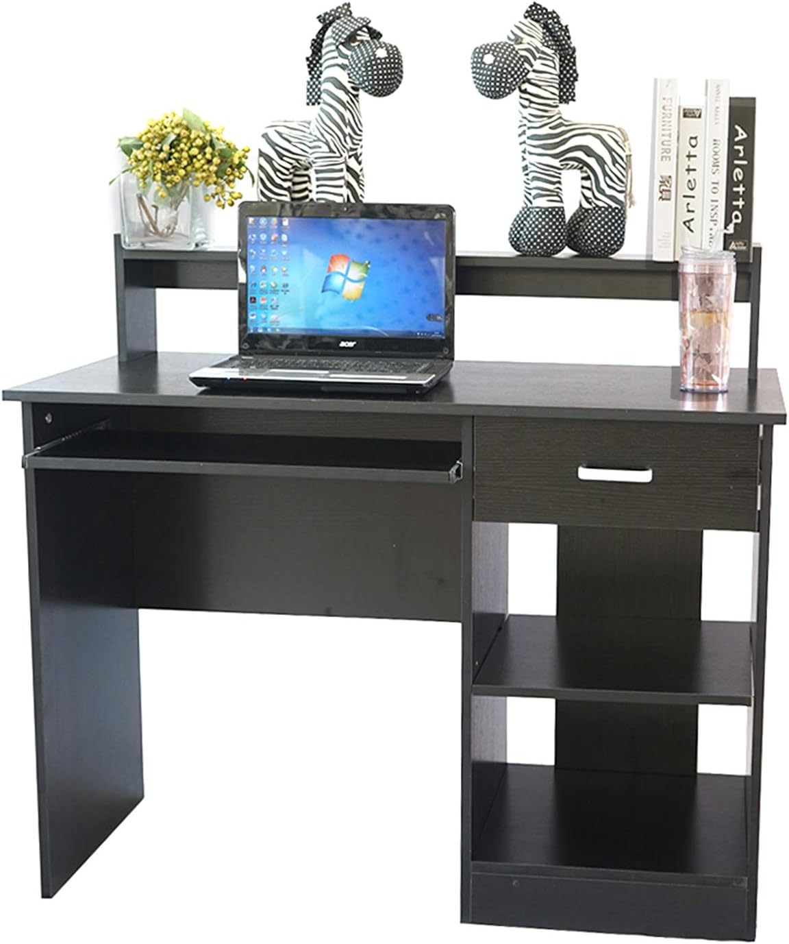 Black Computer Desk with Keyboard Tray and Drawer O719549