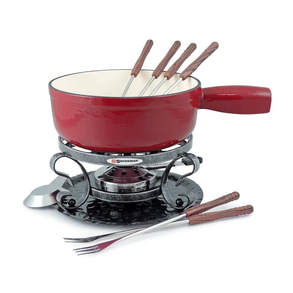 2-Quart Cast Iron Cheese Fondue Set, 9-Piece, Cherry Red Y5833
