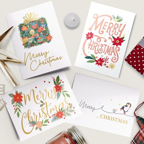 30 Unique Christmas Cards with Envelopes 4x6 and Gold Sealing Stickers Boxed Greeting Cards Set M330831