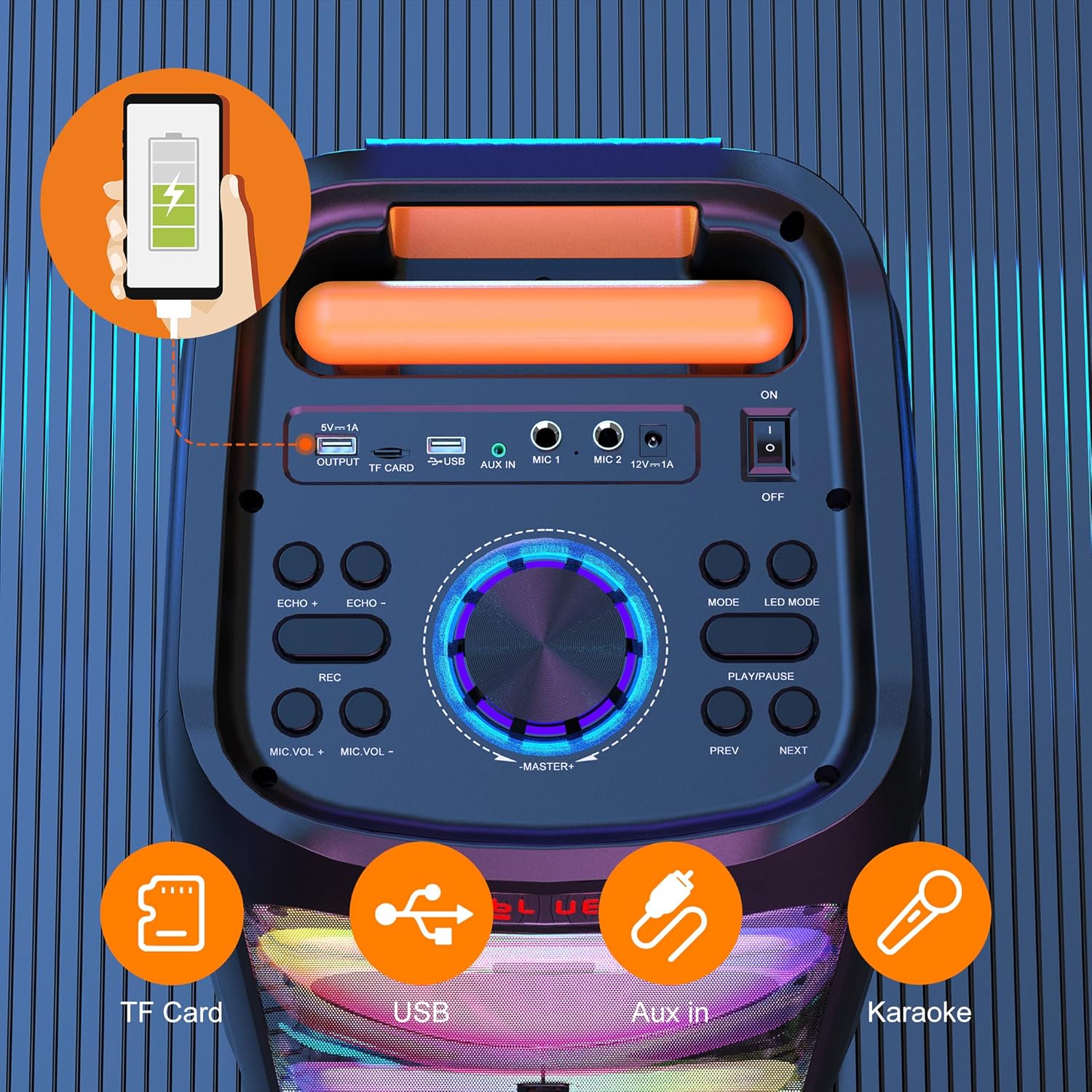 Karaoke Machine with 2 Wireless Microphones, 8" Bluetooth Party Speaker with DJ Light, Rolling Wheels and Trolley J2731