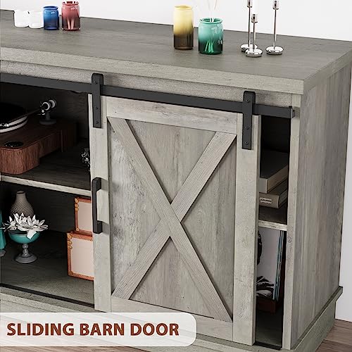 White TV Stand with Storage and Sliding Barn Doors F359
