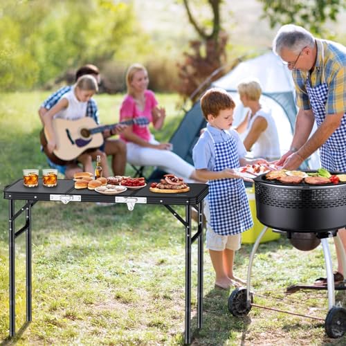 3ft Adjustable Height Aluminum Folding Camping Table with Storage Net P5848