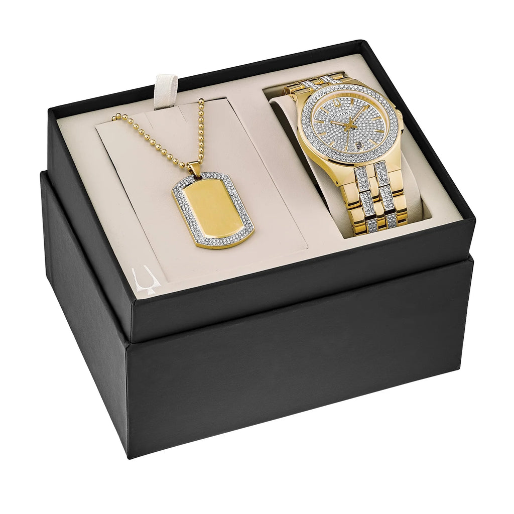 Gold-Tone PVD Watch and Dog Tag Pendant Box Set L20944