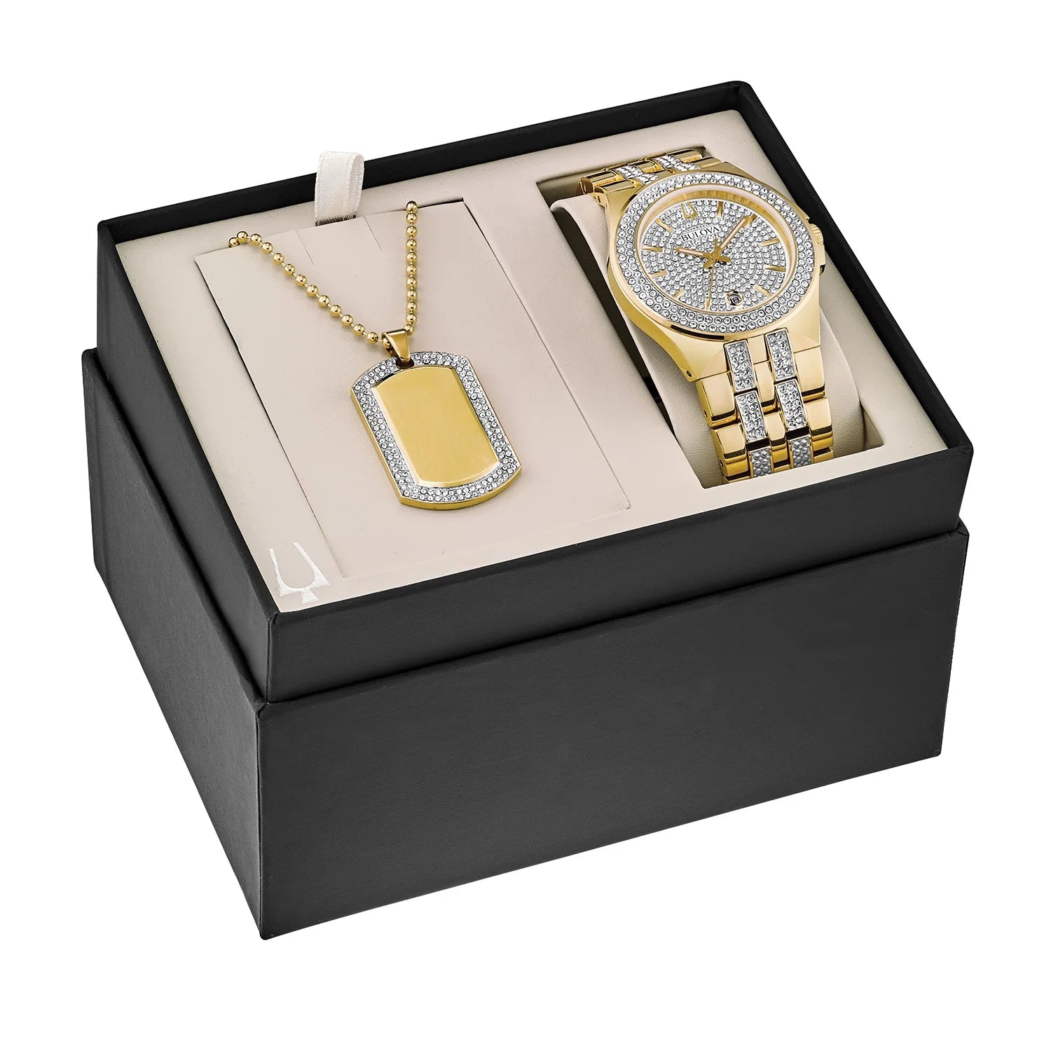 Gold-Tone PVD Watch and Dog Tag Pendant Box Set L20944