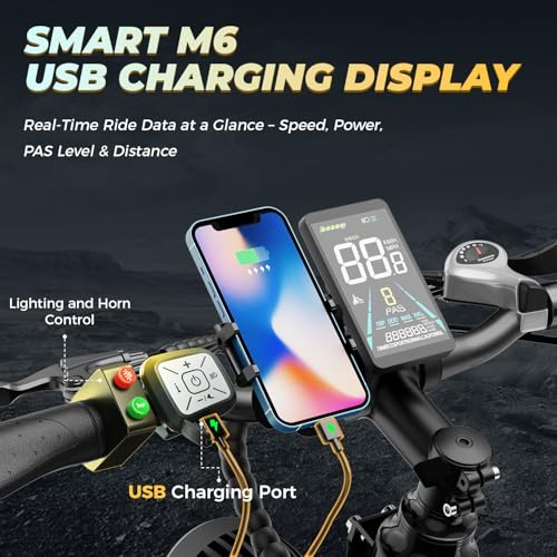 M1 Pro Electric Bike, 1800W Peak Motor, 48V 17.5Ah, 26'' x 4.0'' Fat Tire, 7 Speed, Dual Suspension O996