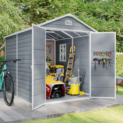 6x4 FT Outdoor Storage Shed with Floor, Resin, Lockable Doors G4861
