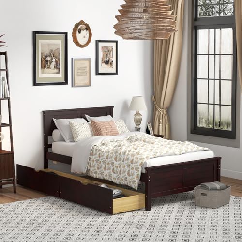 White Twin Size Bed Frame with 2 Drawers C4546