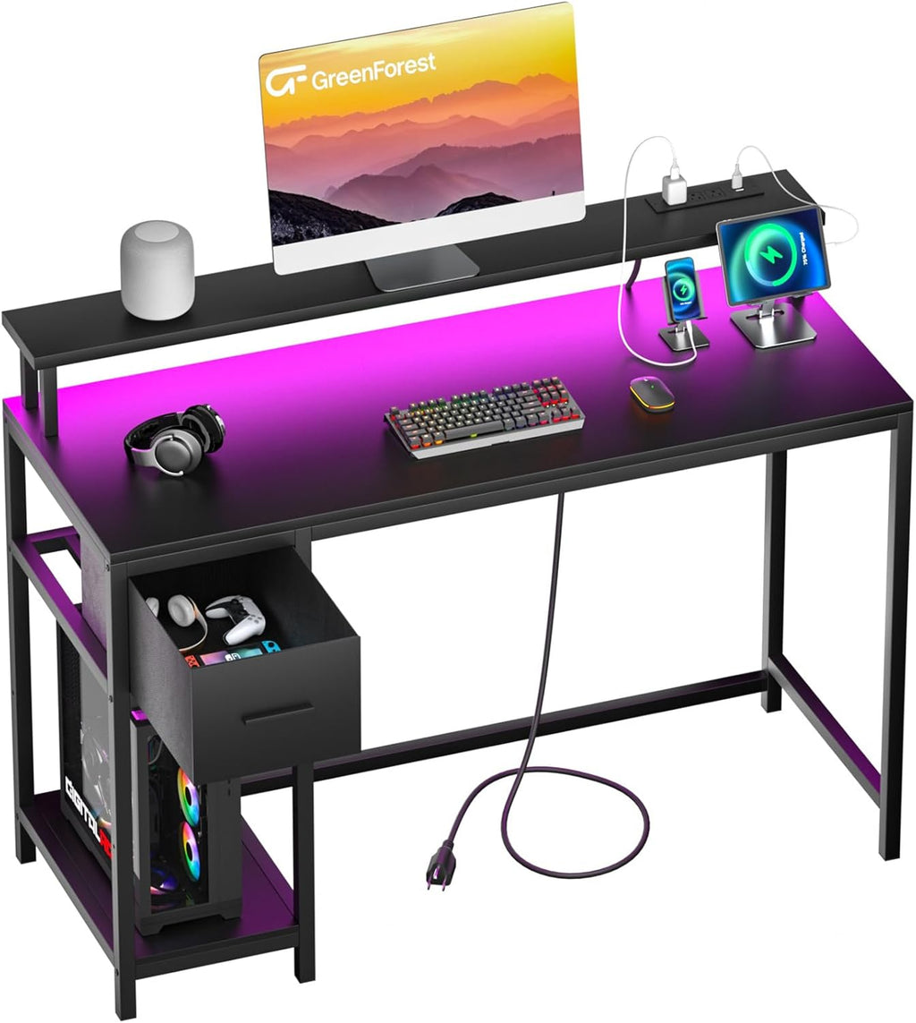 Black Folding Desk with Monitor Stand S818