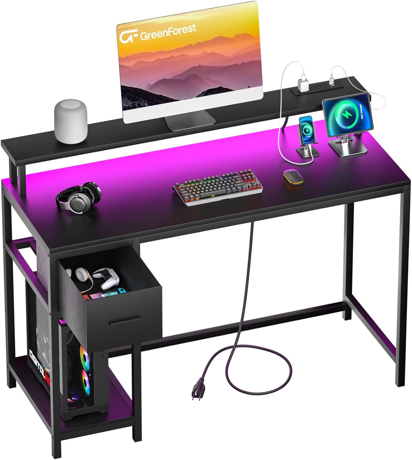Black Folding Desk with Monitor Stand S818