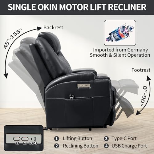 Black PU Leather Power Lift Recliner Chair with Heat T72804