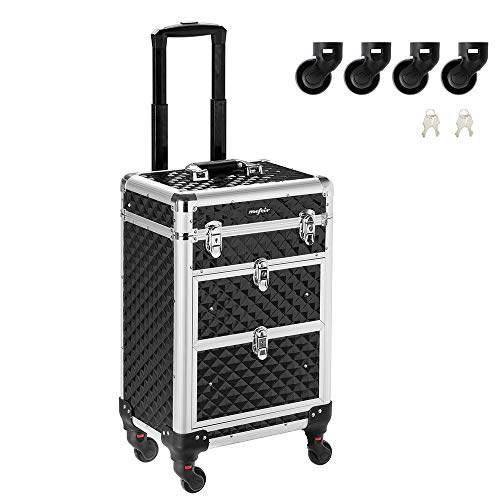 Red Rolling Makeup Train Case with 4 Removable Wheels & 2 Sliding Drawers M858434