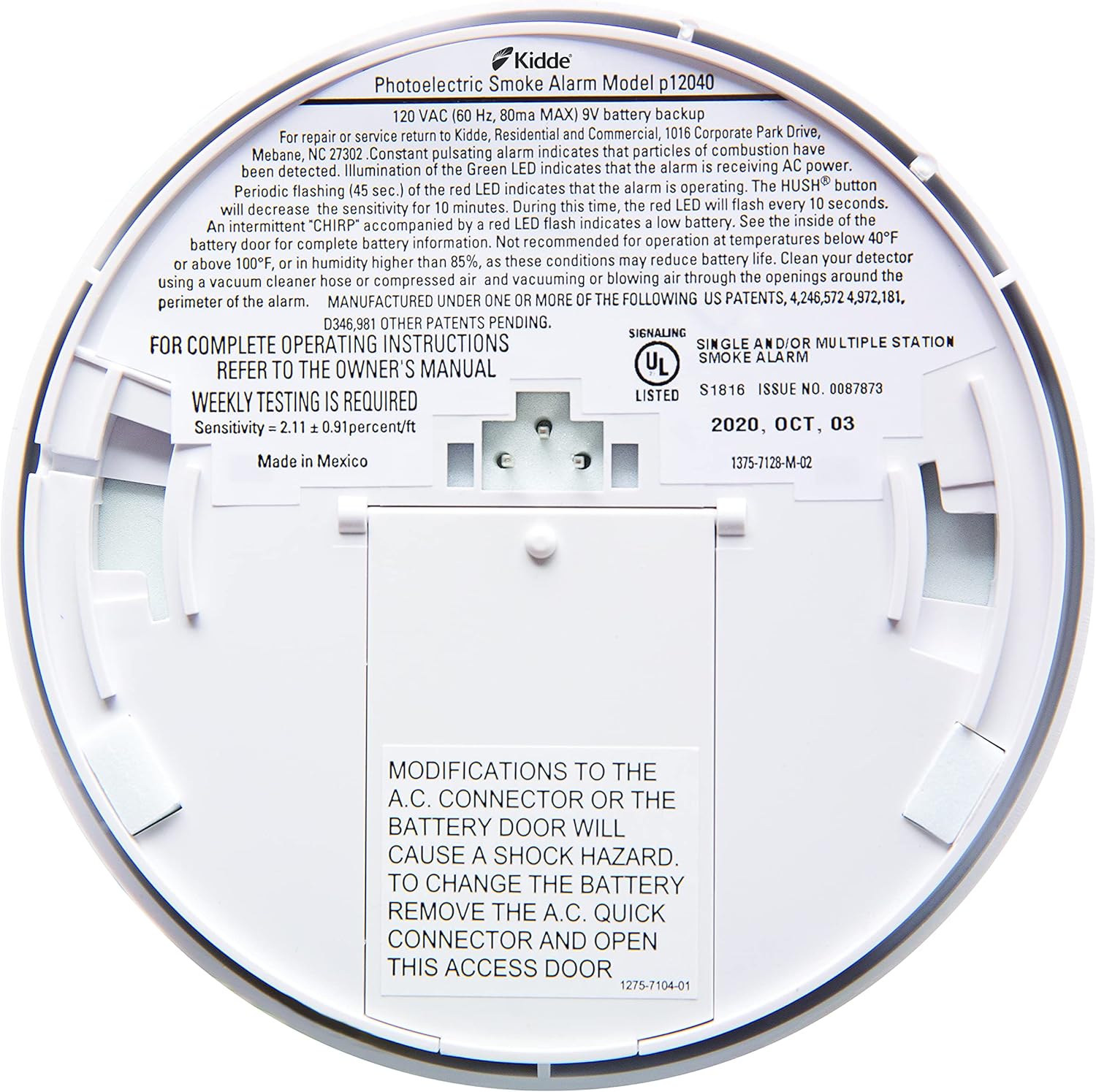 Hardwired Smoke Detector with 9-Volt Battery Backup A9914