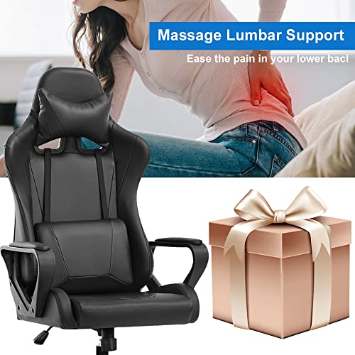 White Ergonomic PU Leather Gaming Chair with Lumbar Support Headrest D904