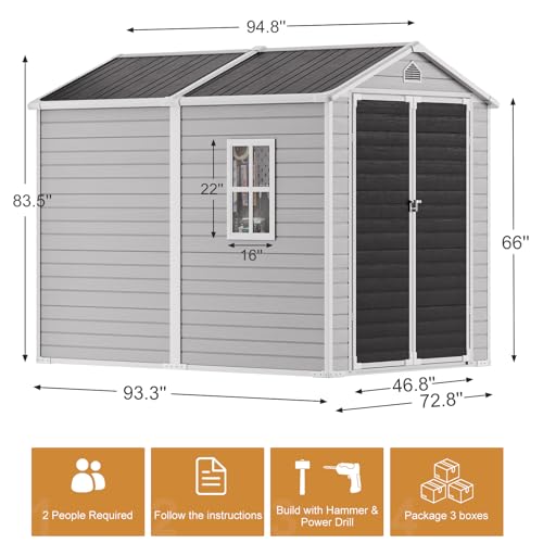 Gray 5x3 FT Waterproof Plastic Storage Shed with Floor M27038
