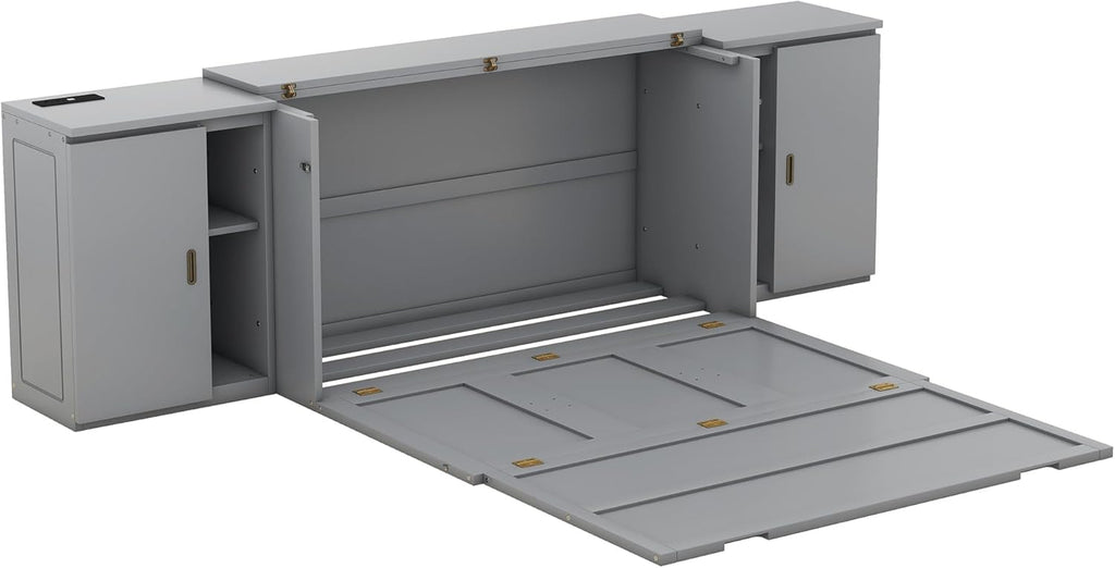 Queen Size Gray Murphy Wall Bed with Shelves and Cabinets H996205