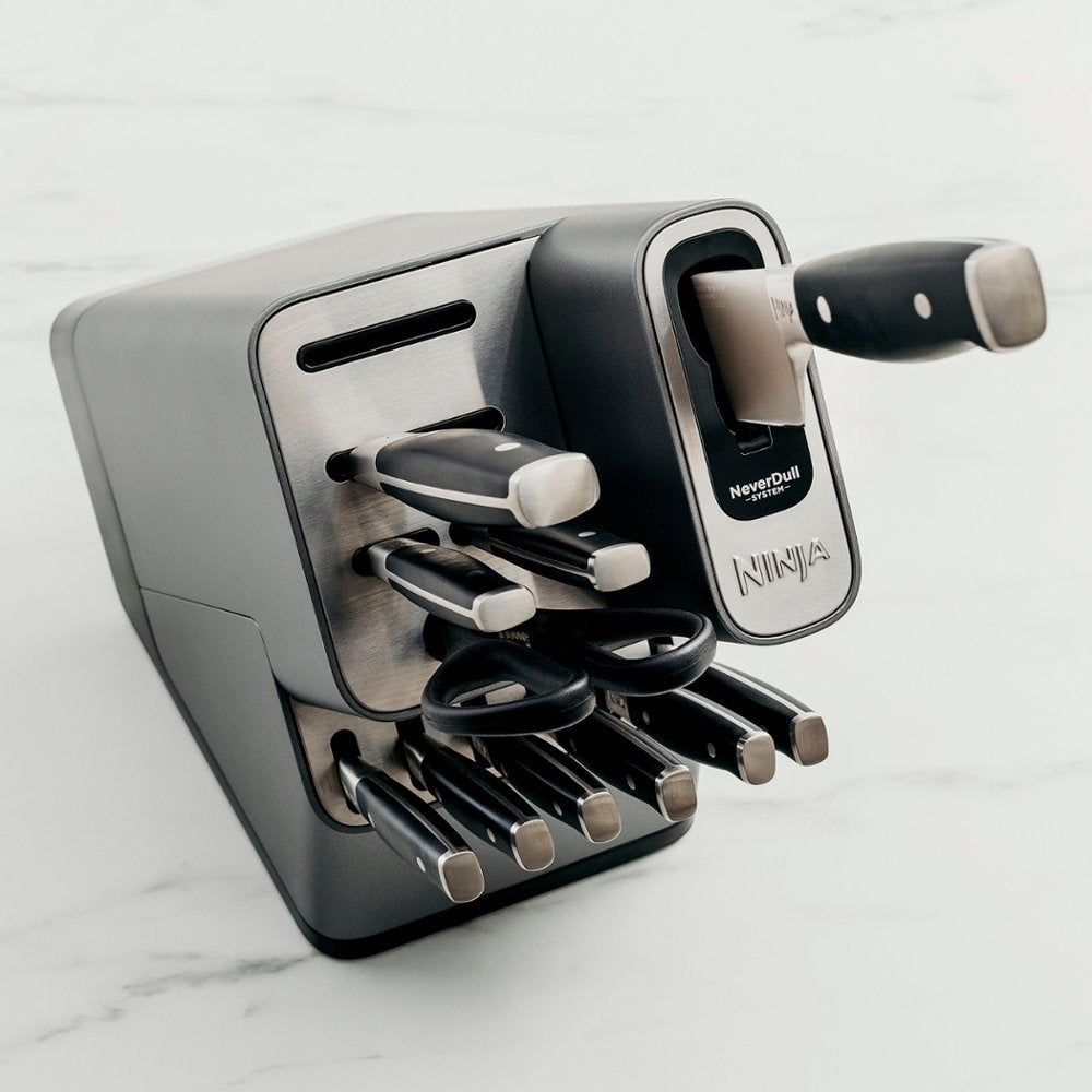 12 Piece German Stainless Steel Knife Block Set with Built-in Sharpener, Black W1052