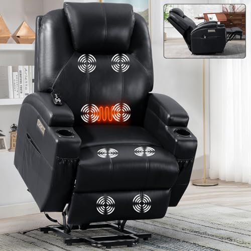 Black PU Leather Power Lift Recliner Chair with Heat T72804
