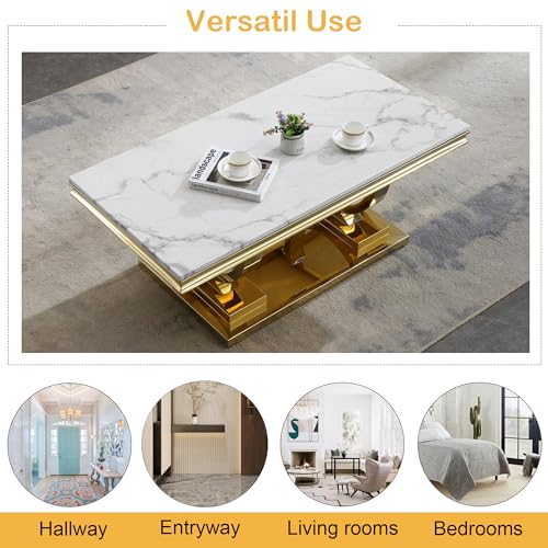 White Marble Coffee Table with Stainless Steel Pedestal Z99967