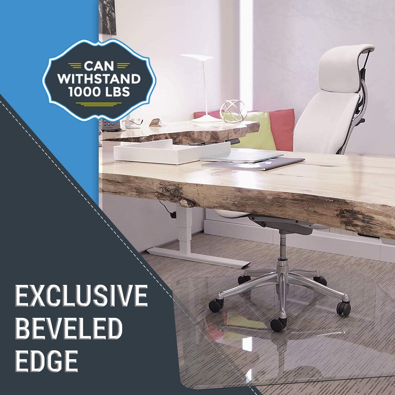 36" x 46" Clear Tempered Glass Chair Mat with Beveled Edge W10228