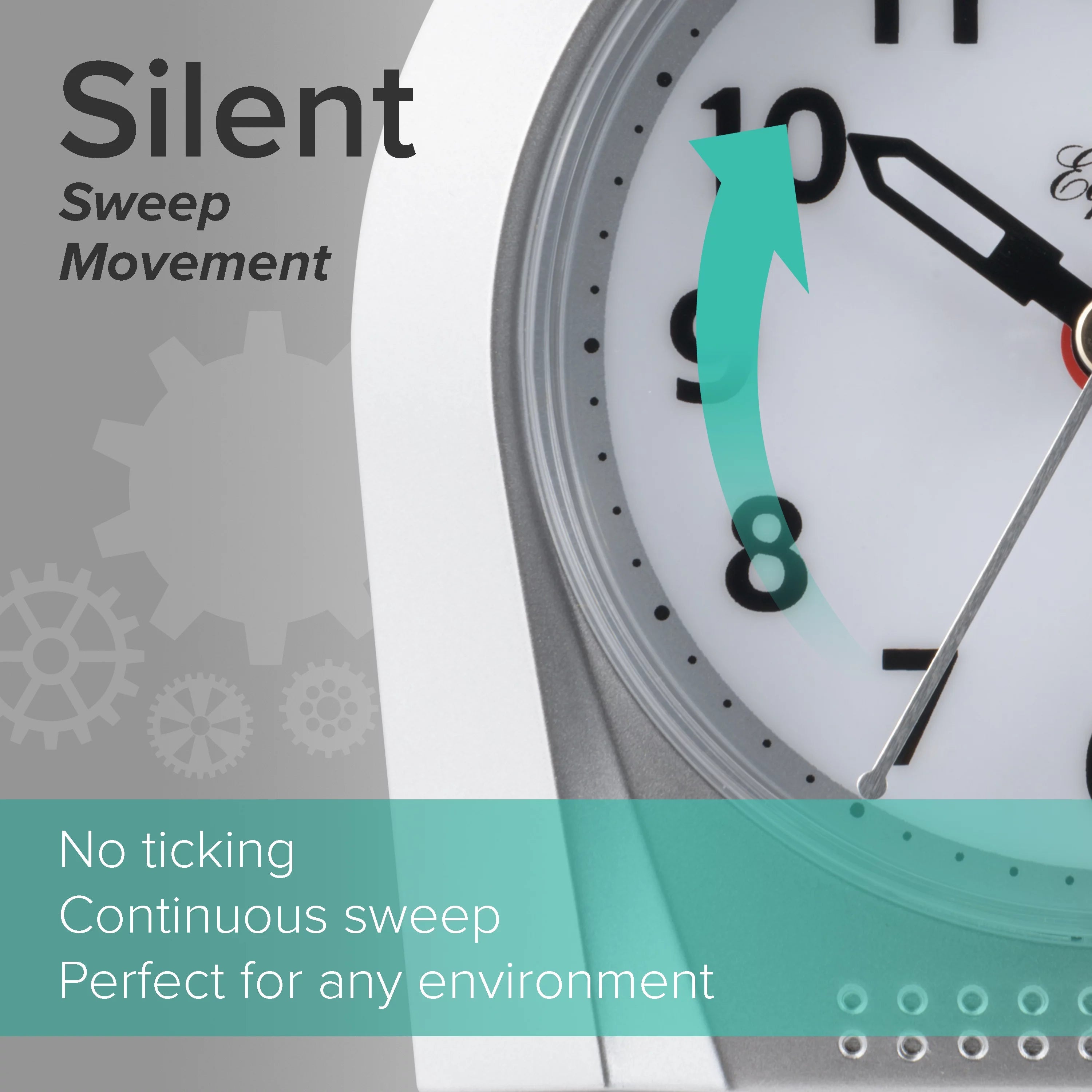 Silver Silent Sweep Night Vision Alarm Tabletop Clock B77014