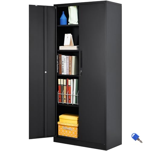 Black Metal Storage Cabinet with 2 Doors and 4 Adjustable Shelves V126