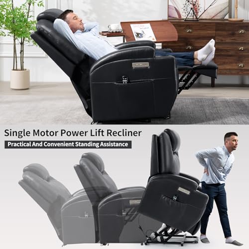 Black PU Leather Power Lift Recliner Chair with Heat T72804