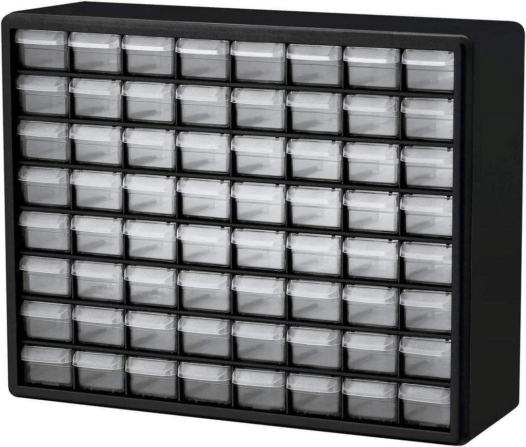 64 Drawer Black Plastic Cabinet Storage Organizer T8200