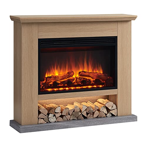 Cream White Electric Fireplace with Mantel Surround L226