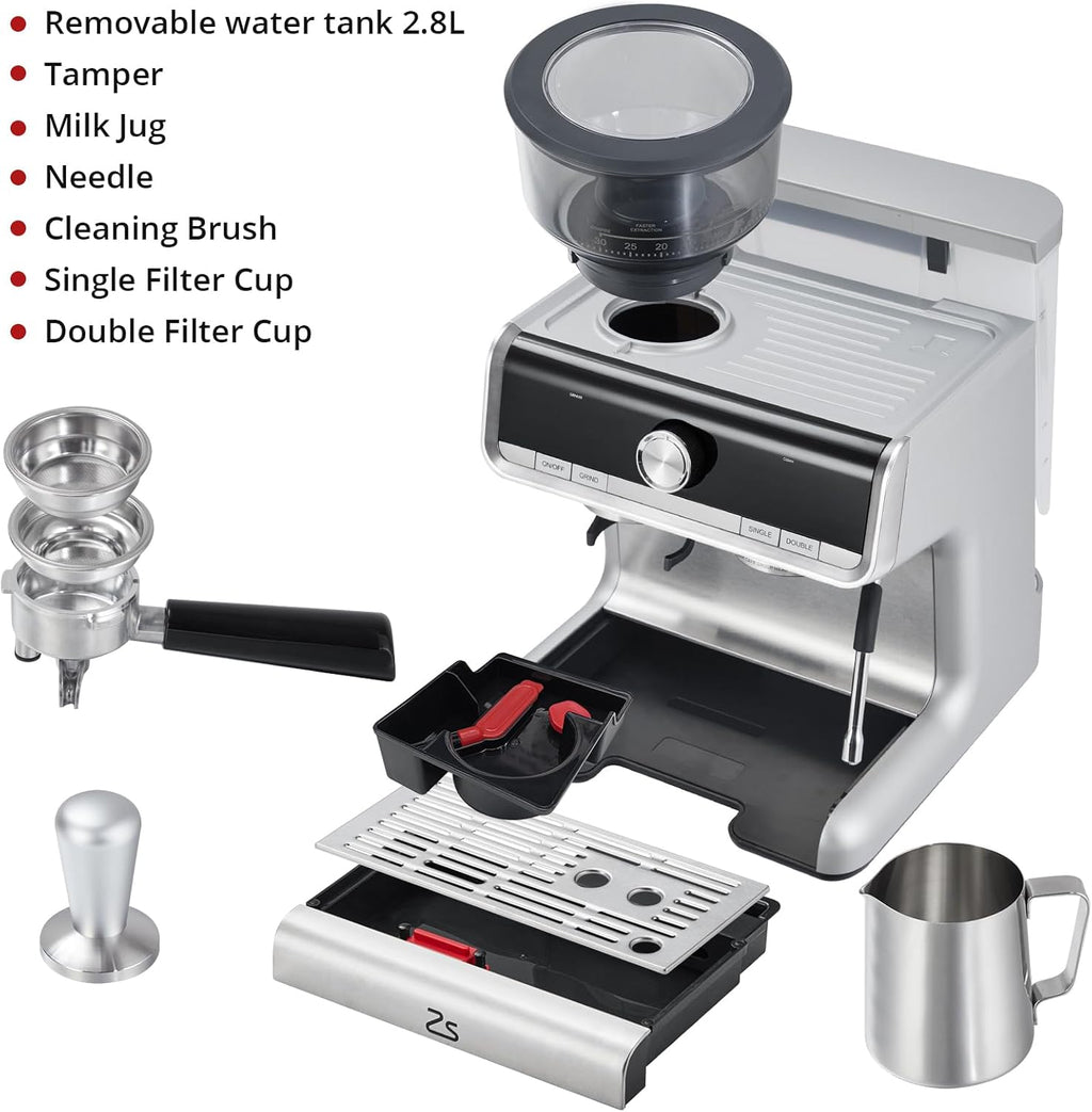 Stainless Steel Espresso Maker 20 Bar Pressure 2.8L Water Tank K9013