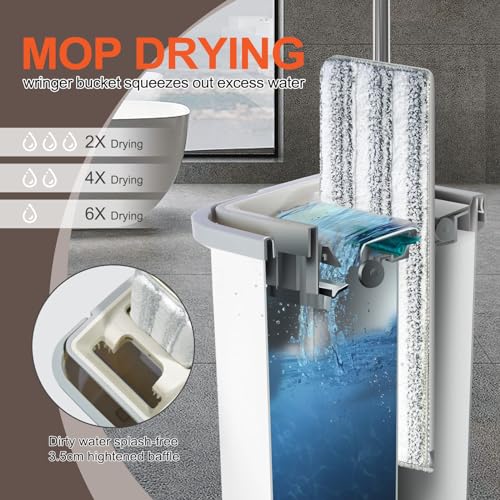 Mop and Bucket with Wringer Set with 3 Reusable Microfiber Mop Pads H651