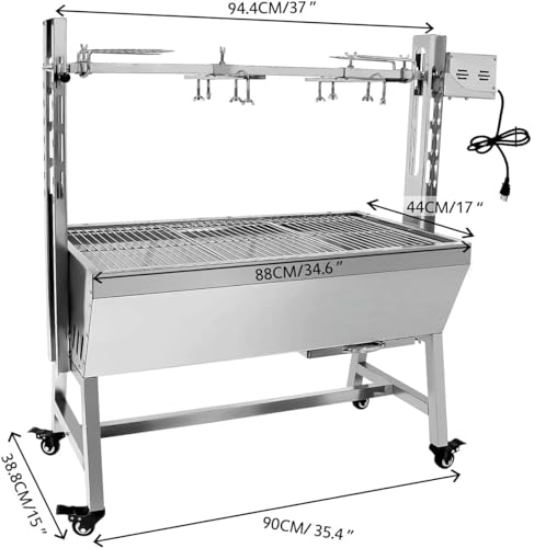 Stainless Steel Charcoal Spit Rotisserie Roaster Grill with Back Cover Guard and Baffle T220086