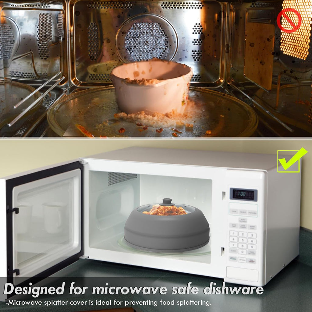 10.5 inch Microwave Plate Cover with Collapsible Silicone and Glass C12281