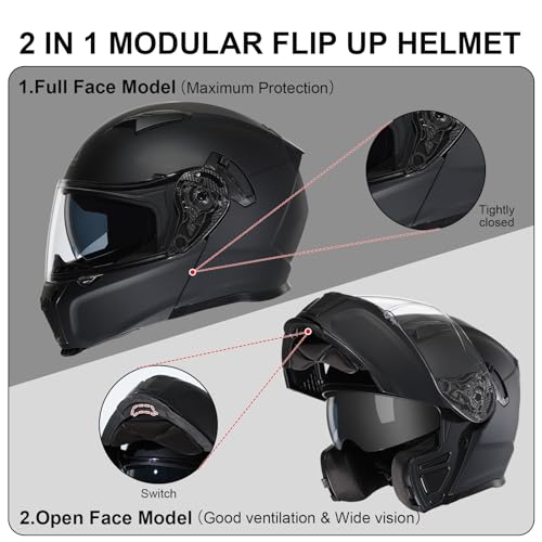 Modular Motorcycle Helmet Flip Up Full Face Dual Visor C84547