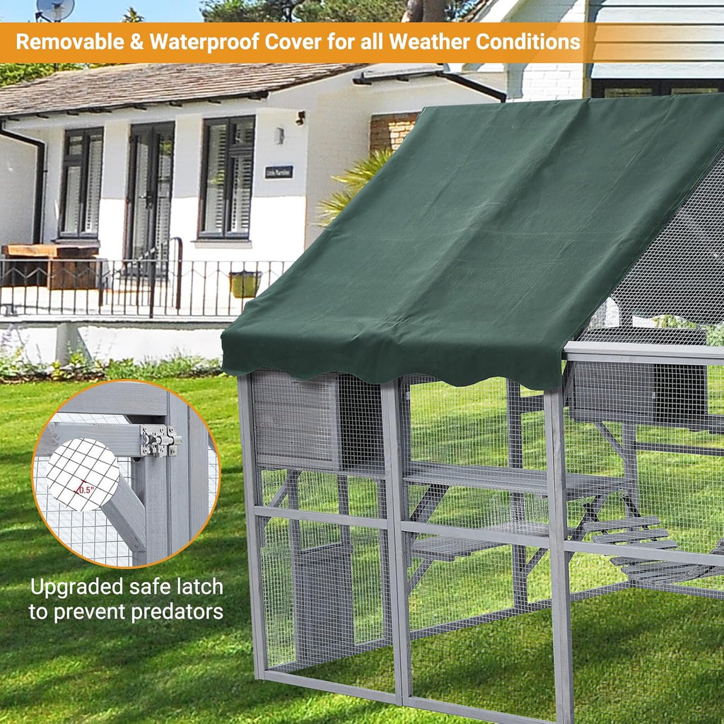 Large 3-Tier Outdoor Cat House with 2 Lockable Cat Doors and a Walk in Door Y44399