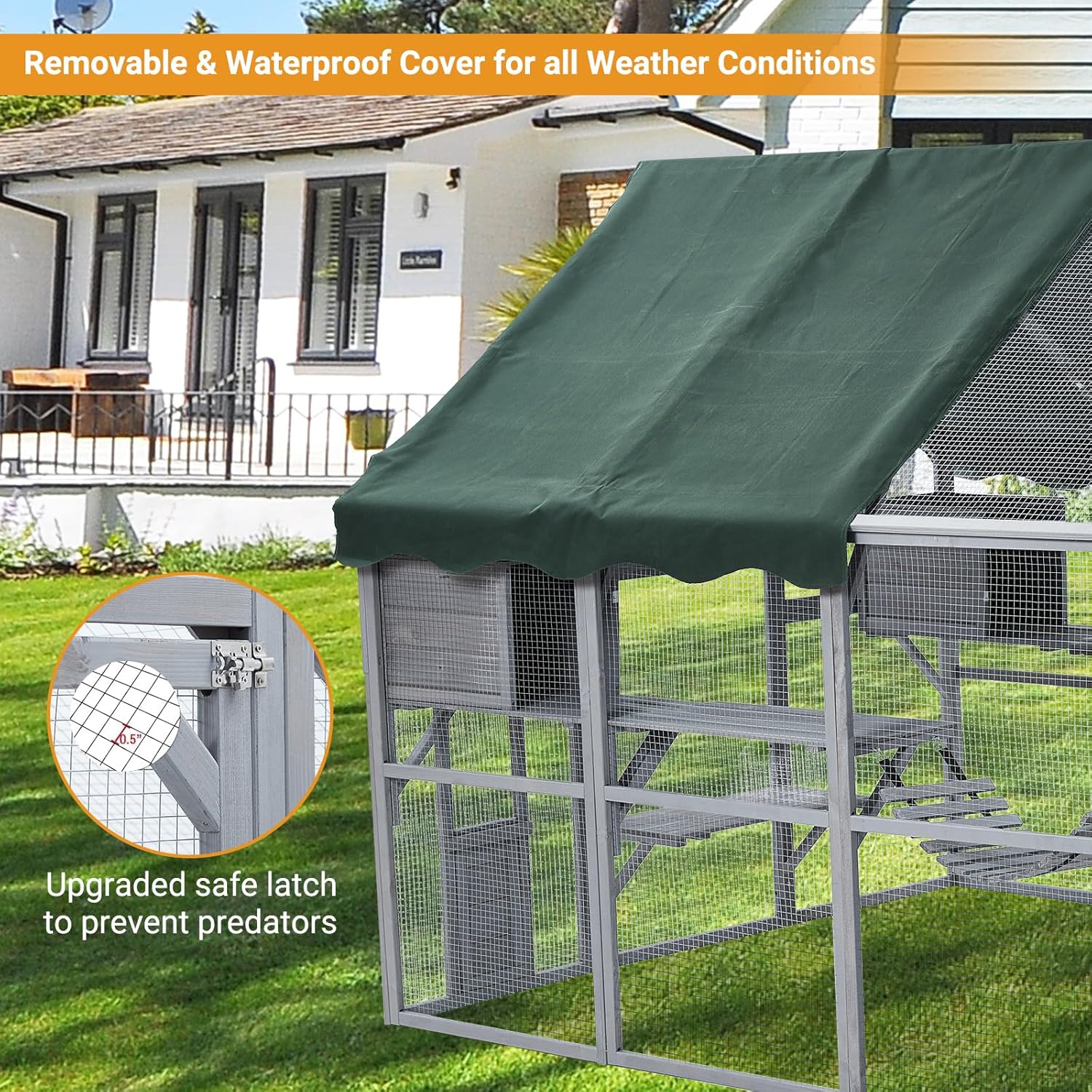 Large 3-Tier Outdoor Cat House with 2 Lockable Cat Doors and a Walk in Door Y44399