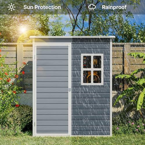 6x4 FT Outdoor Storage Shed with Floor, Resin, Lockable Doors G4861