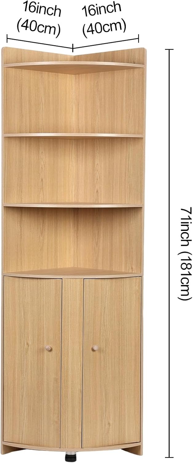 Tall Bathroom Corner Cabinet with Barn Door Design & Open Shelves N1203