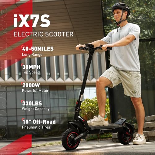 Electric Scooter with 28/38 MPH Top Speed, 40/50 Miles Range, 10/11" Offroad Pneumatic Tires, Foldable P69583