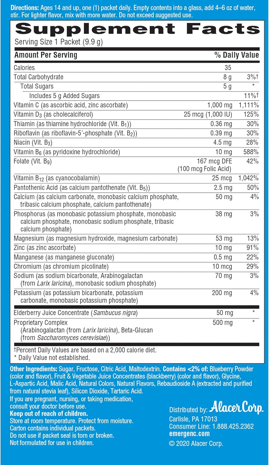 18 Count Vitamin C 1000mg Dietary Supplement Powder Packets D220