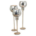 Silver Frosty Glossy Glass Hurricane Candle Holders U240102