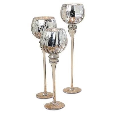 Silver Frosty Glossy Glass Hurricane Candle Holders U240102