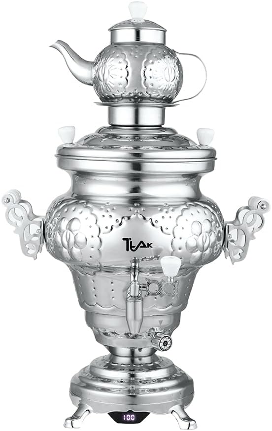Electric Stainless Steel Samovar Tea Kettle (1 liter) Large Stainless Steel (5.0 Liters) Silver I930