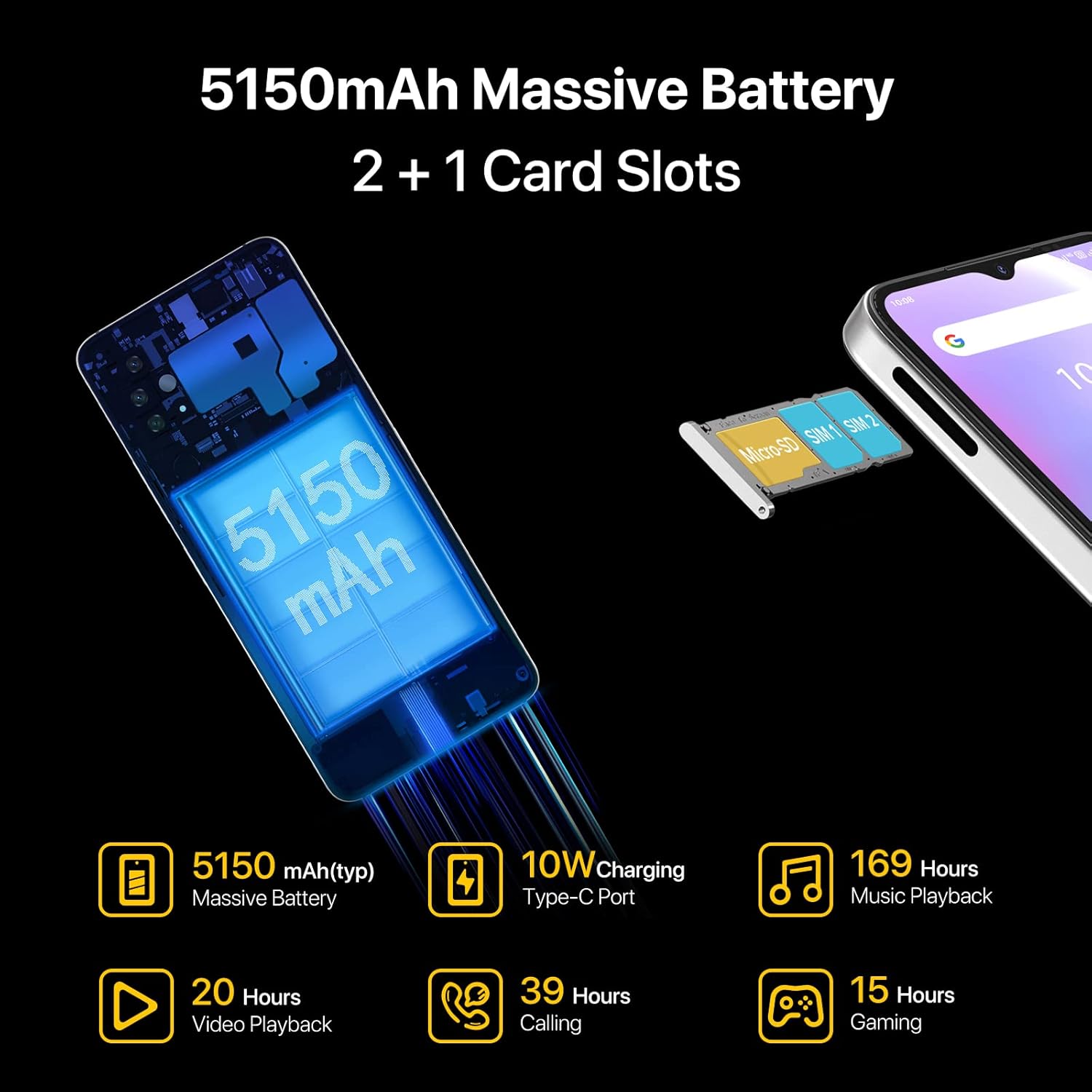 Unlocked Cell Phone, 4GB+128GB Expandable 256GB, 6.8 Inch FHD Touch Screen, 5150mAh Battery, Dual SIM 4G R6967