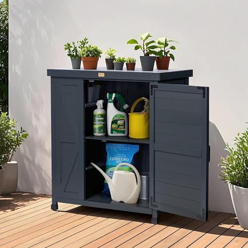 Outdoor Storage Cabinet with Metal Tabletop, 3 Adjustable Shelves R61534