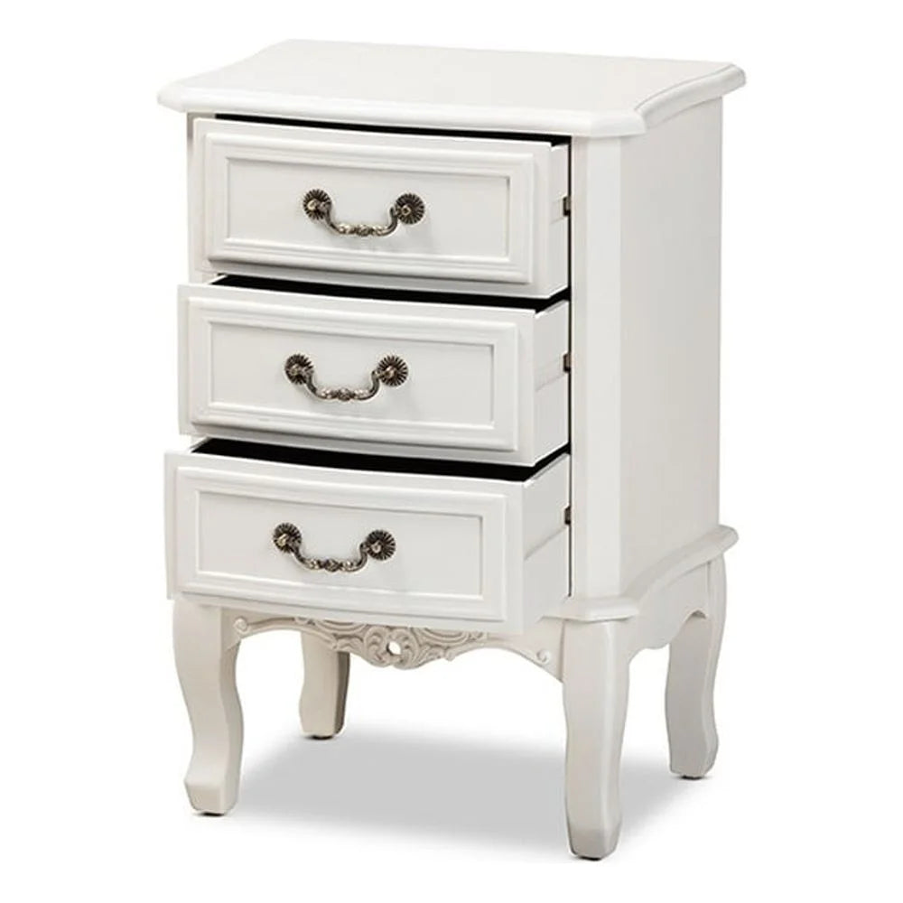 White 3-Drawer Wood Nightstand P94332