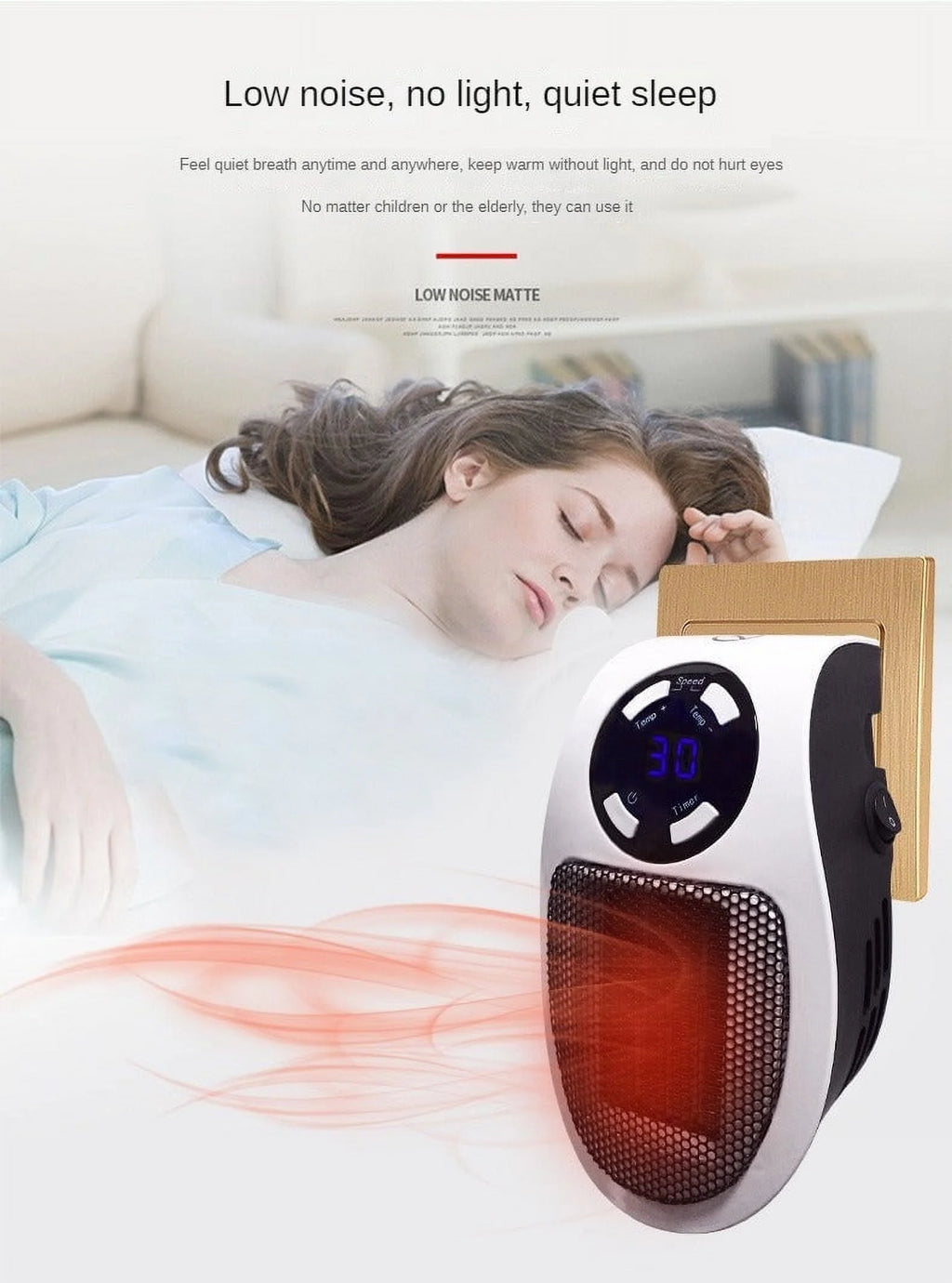 500W Mini Plug-in Wall Heater With Digital Timer F54030