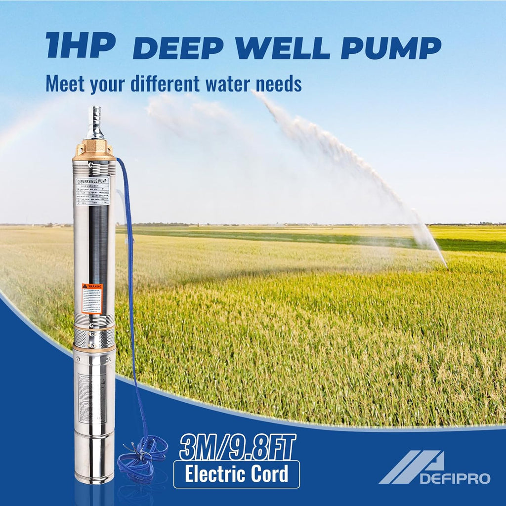 1HP 220V 60HZ 0.75KW Stainless Steel Submersible Well Pump, 1.25" Outlet, 33GPM 207ft Head K875610