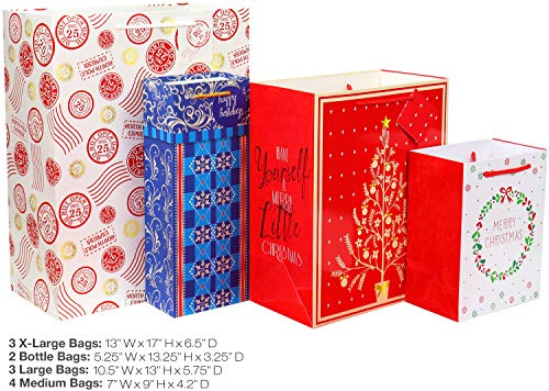 4 Extra Large 4 Large 4 Medium Christmas Print Gift Bags with Handles R605